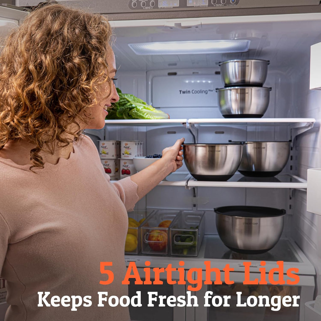 Priority Chef Premium Mixing Bowls With Lids Set  Airtight Lids  Thicker Stainless Steel  Non-Slip Base  5 Nesting Steel Bowls for Kitchen  Large Prep Metal Bowl Set 1.5/2/3/4/5 Qt  Black