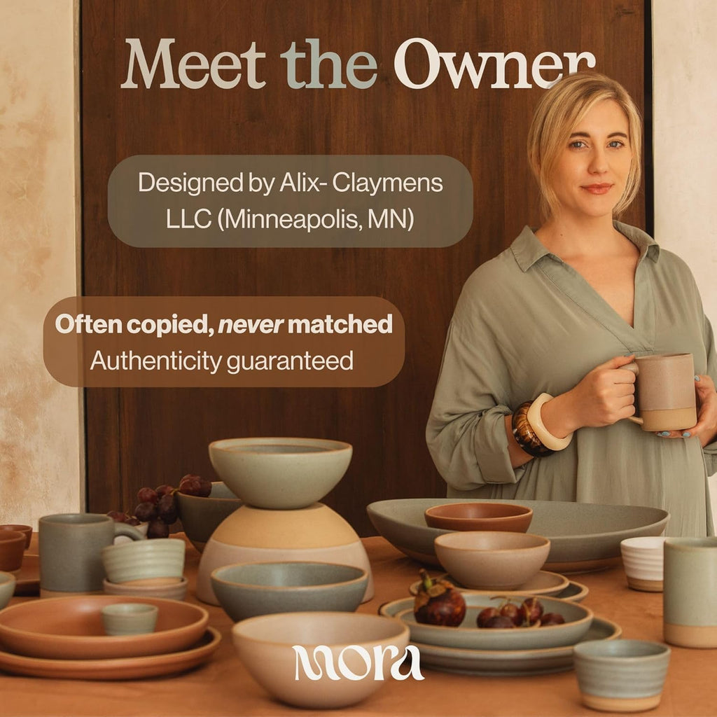 MORA Mega and Giant Bowls Set of 2  5.5 and 3.5 Qt Ceramic Pottery Mixing Bowls - Microwave and Dishwasher Safe - Oat