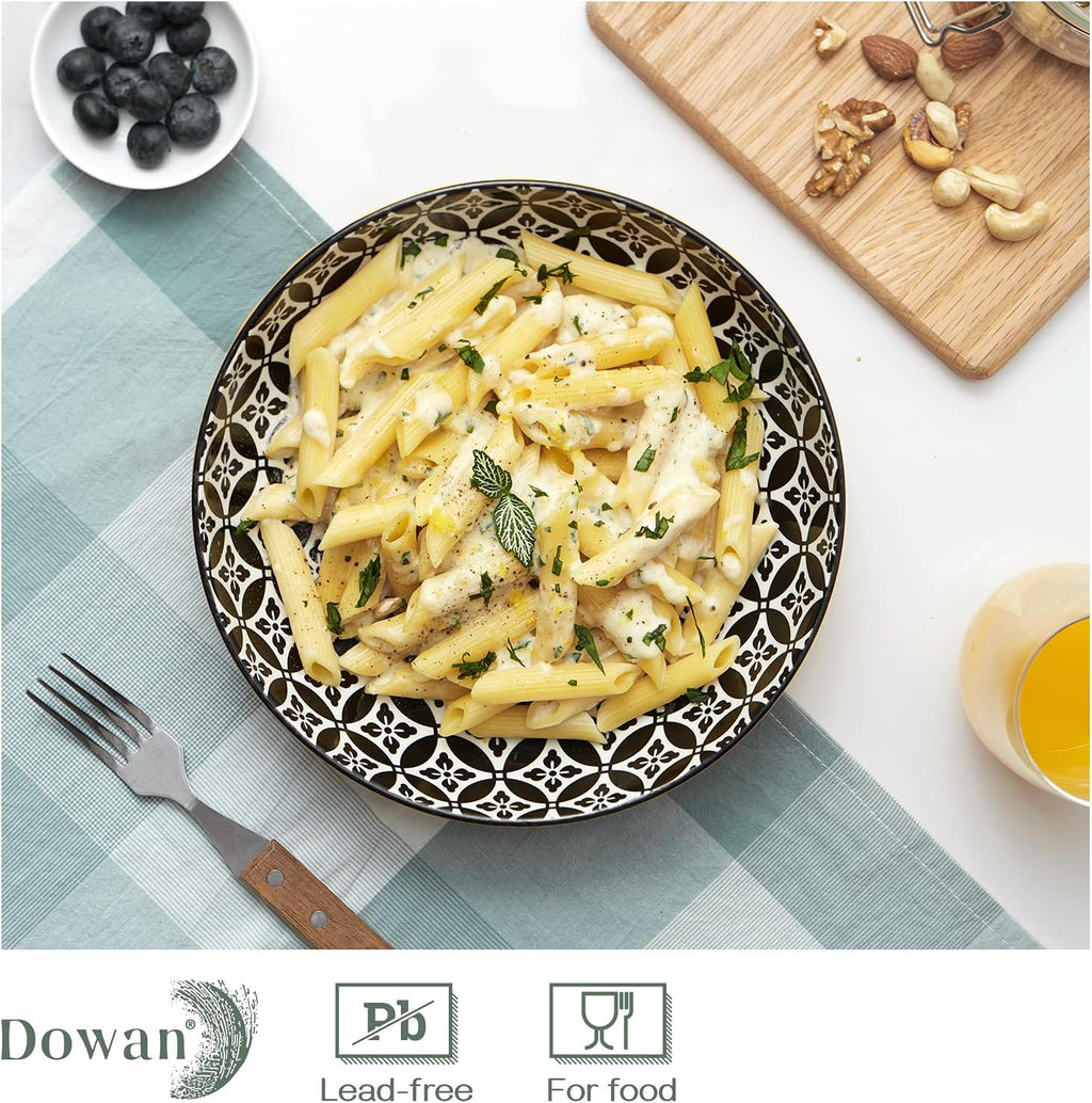 DOWAN 8.5" Vibrant Pasta  Salad & Soup Serving Bowls Set of 4  Embossed Large Porcelain Ceramic  Microwave  Oven & Dishwasher Safe  Bonita Design Perfect for Daily Dining  Family Gatherings  Party