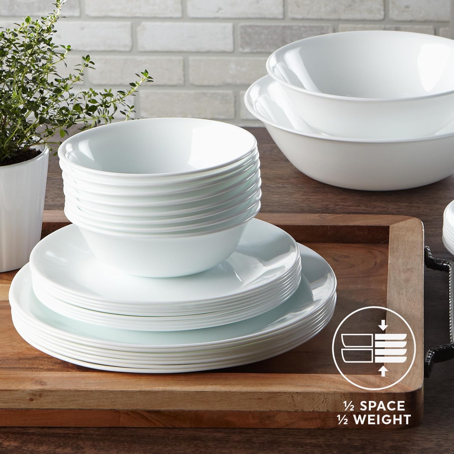 Corelle Vitrelle 6-Piece Bowl Set Triple Layer Glass and Chip Resistant  20-Oz Lightweight Round Bowls  Winter Frost White