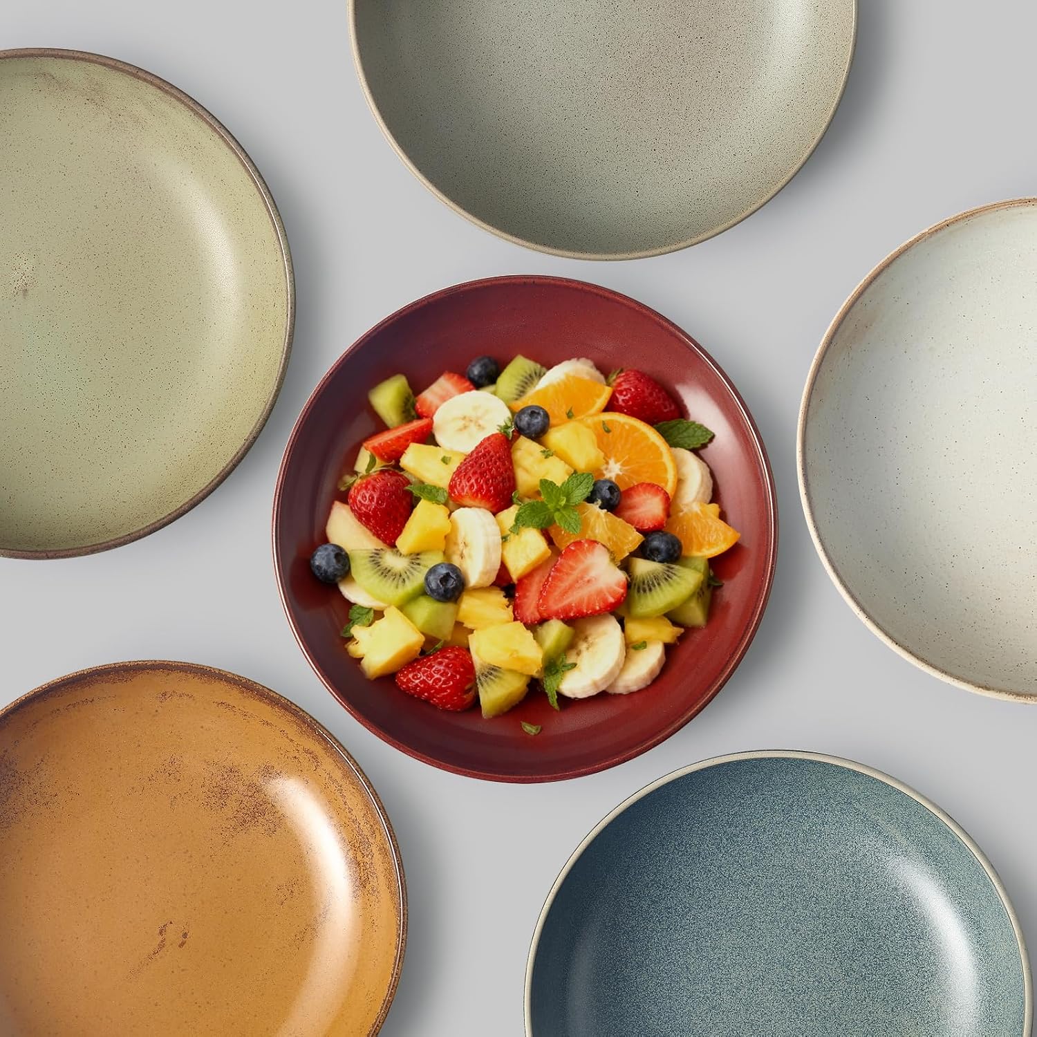 HAPPY KIT 9'' Pasta Bowls  42oz Pasta Bowls Set of 4  Large Salad Bowl  Ceramic Serving Bowls Double Reactive Glaze  Ideal for Housewarming  Festivals  Microwave Safe (Dark Ruby)