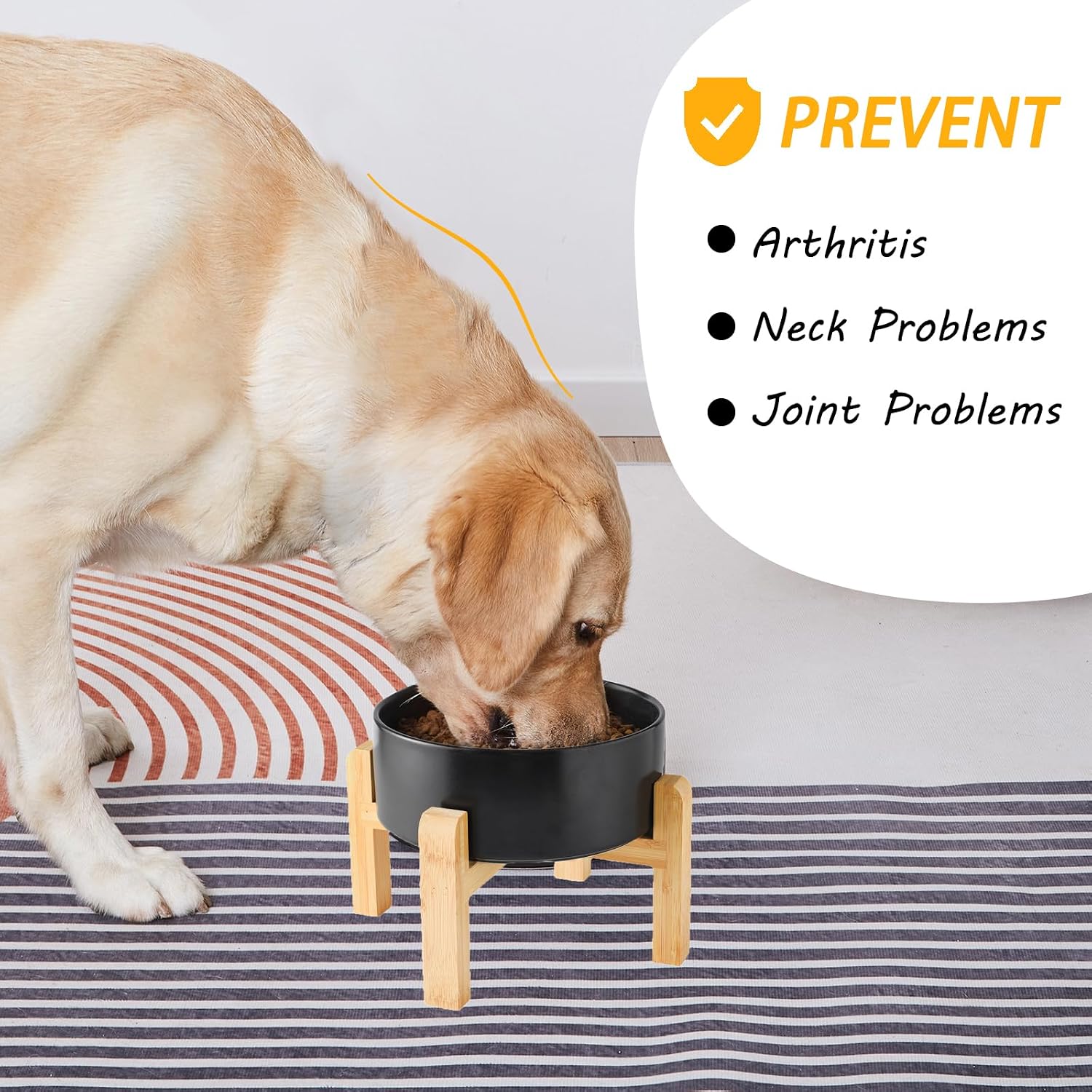 6'' Ceramic Raised Dog Bowl - 30Oz Dog Food & Water Bowl with Elevated Non-Slip Bamboo Stand  Dishwasher & Microwave Safe  Anti Vomiting Heavy Duty Pet Bowl for Small and Medium Dogs  Black