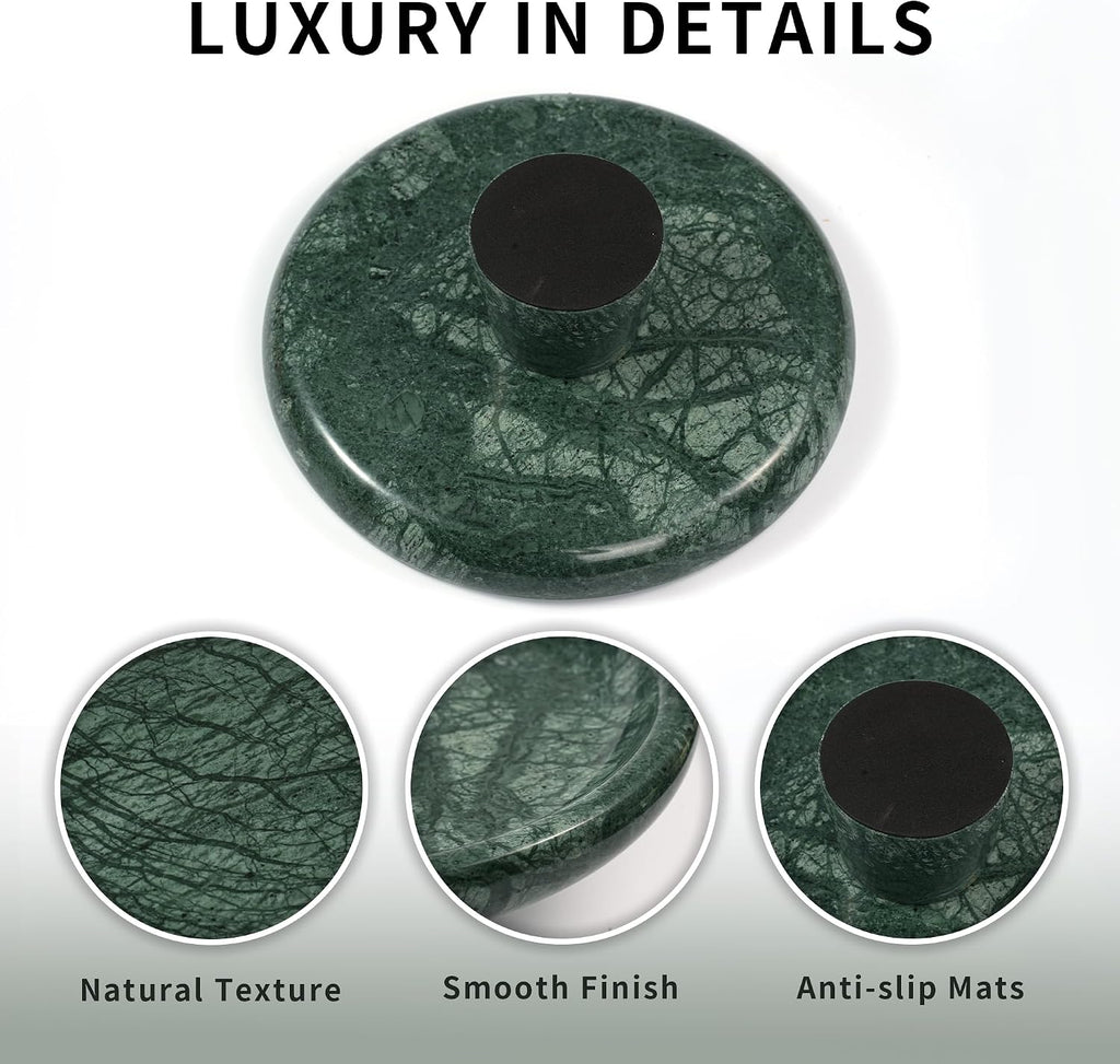 Marble Fruit Bowl for Kitchen - 9.9" Green Decorative Stone Pedestal Bowls for Home Decor  Footed Fruits Holder For Dining Table Counter Organization