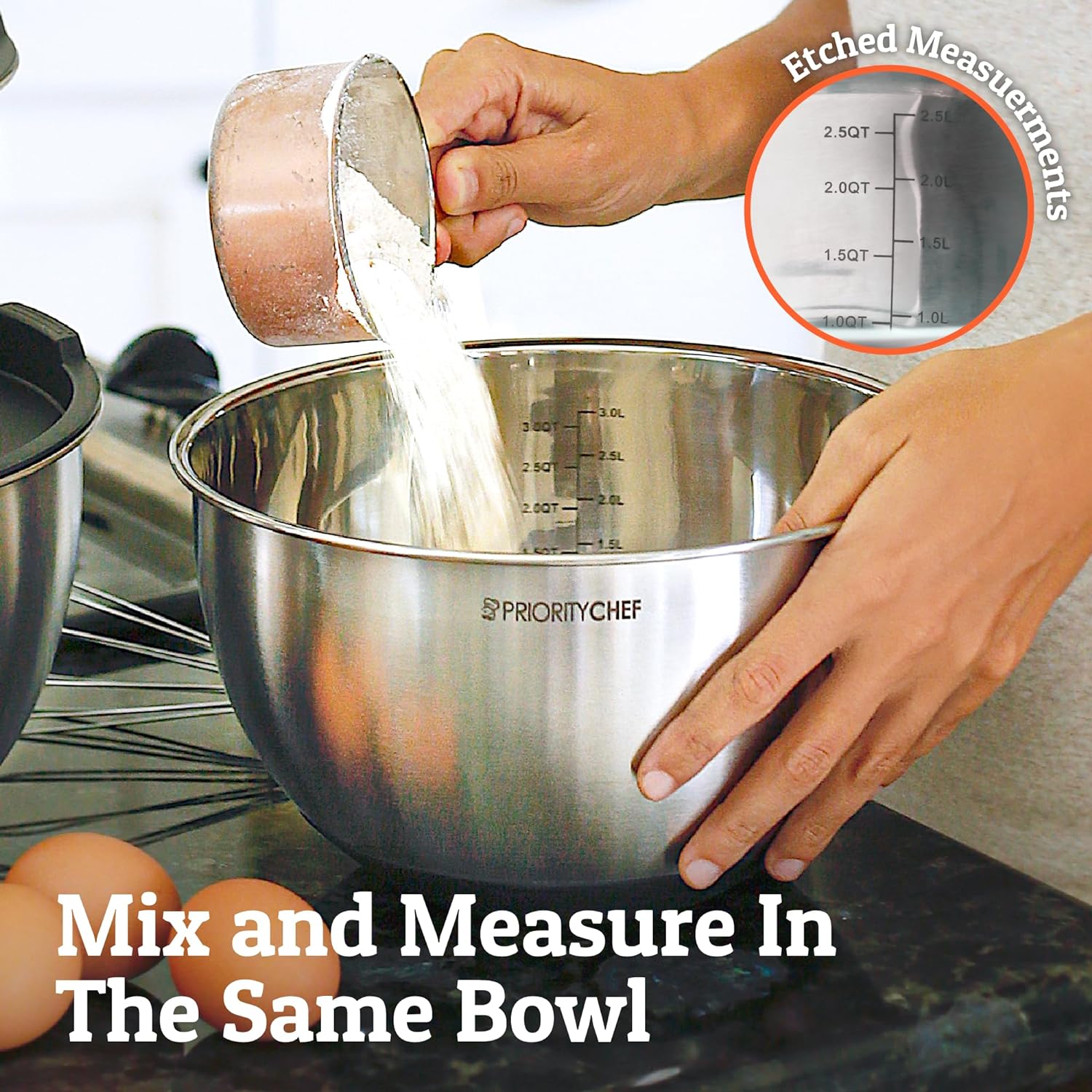 Priority Chef Premium Mixing Bowls With Lids Set  Airtight Lids  Thicker Stainless Steel  Non-Slip Base  5 Nesting Steel Bowls for Kitchen  Large Prep Metal Bowl Set 1.5/2/3/4/5 Qt  Black