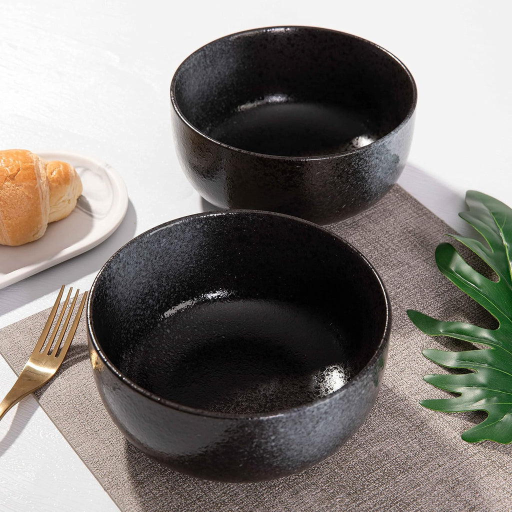 S&Q'S CERAMICS Soup Bowls - 36 Ounce Ceramic Bowl Set  Kitchen Bowls for Large Cereal  Noodle  Soup  Breakfast  Microwave and Dishwasher Safe  [Set of 4]  Black and Grey