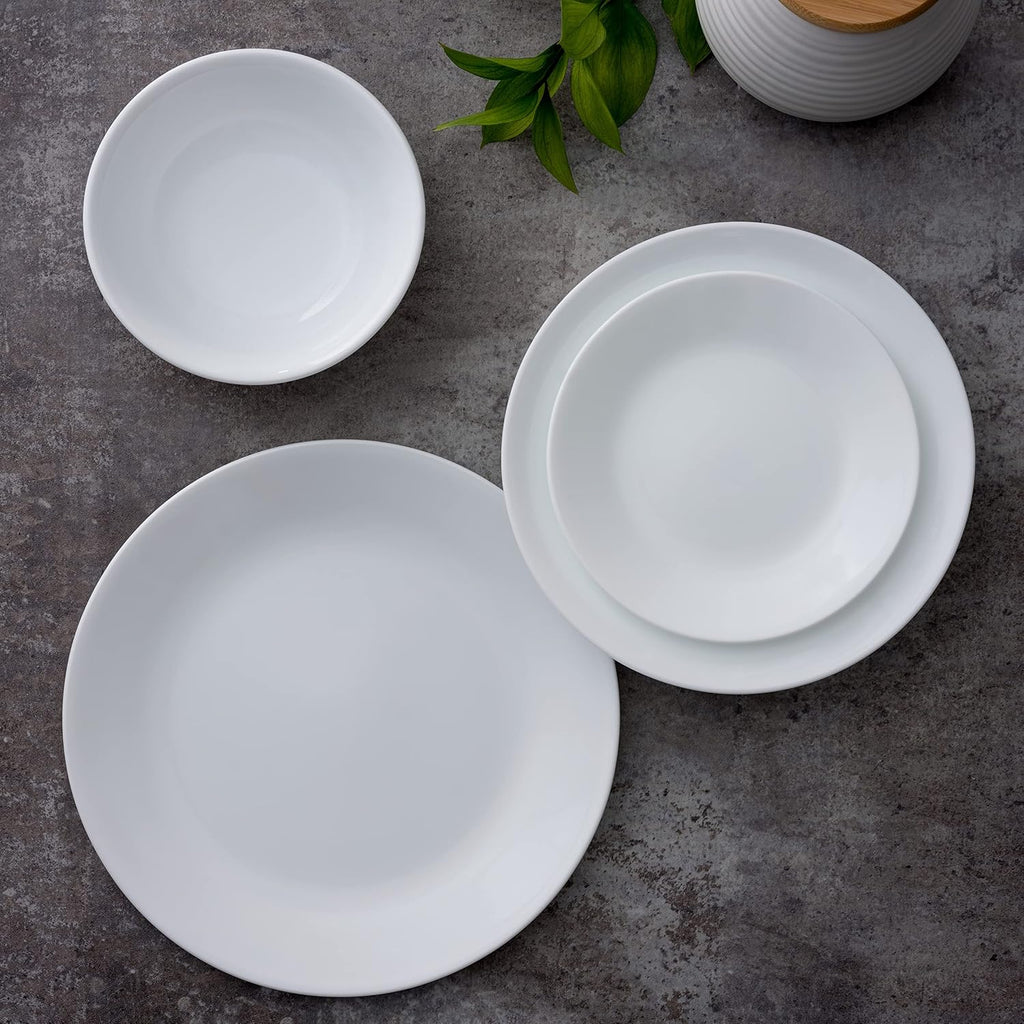 Corelle Vitrelle 4-Pieces 18-Oz Soup/Cereal Bowls Chip & Crack Resistant Glass Dinnerware Set Bowls  Winter Frost White