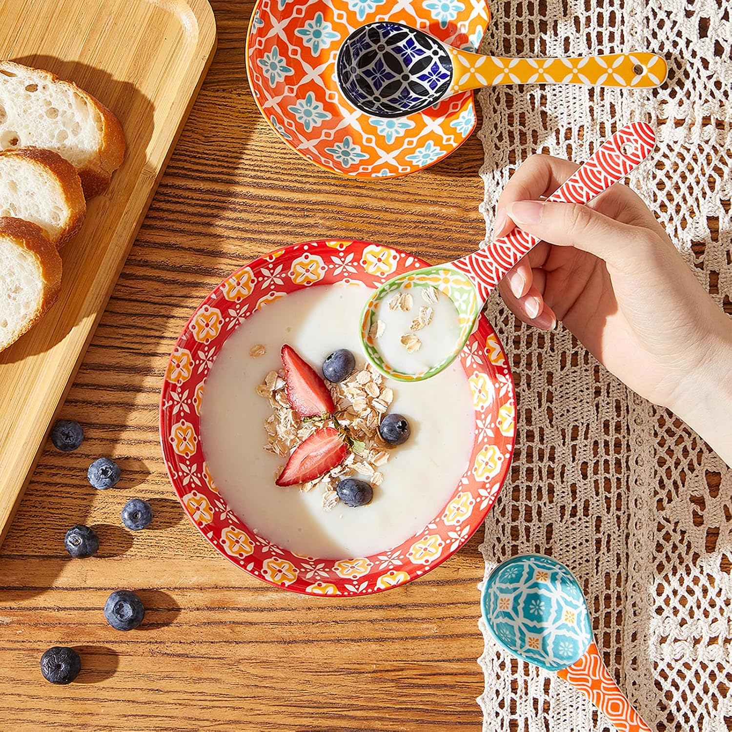 Ceramic Cereal Bowls  23 Oz Colorful Soup Bowls  Deep Porcelain Bowl Set for Salad  Dessert  Pasta  Ice Cream Set of 6