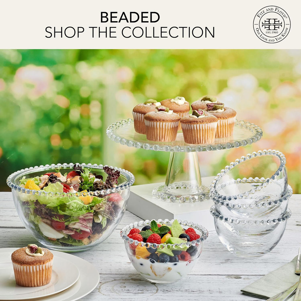 Fitz and Floyd Beaded Glass Fruit Serve Salad Bowl  8.25 Inch