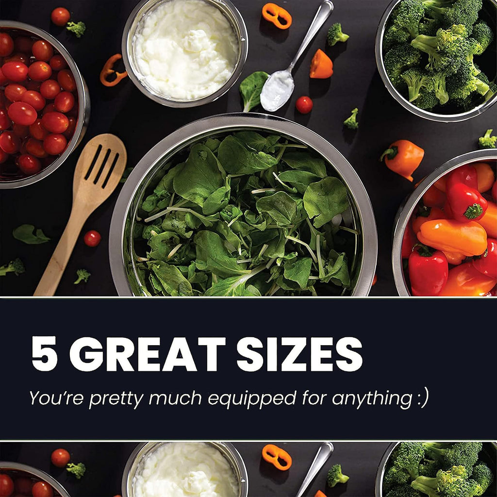 WHYSKO Meal Prep Stainless Steel Mixing Bowl (5-Piece Set) Home  Refrigerator  and Kitchen Food Storage Organizers | Ecofriendly  Heavy Duty  No Lids