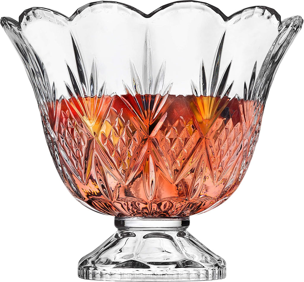 Godinger Dublin Crystal Punch Bowl Set with 8 Cups and Ladle - 10 Piece Set