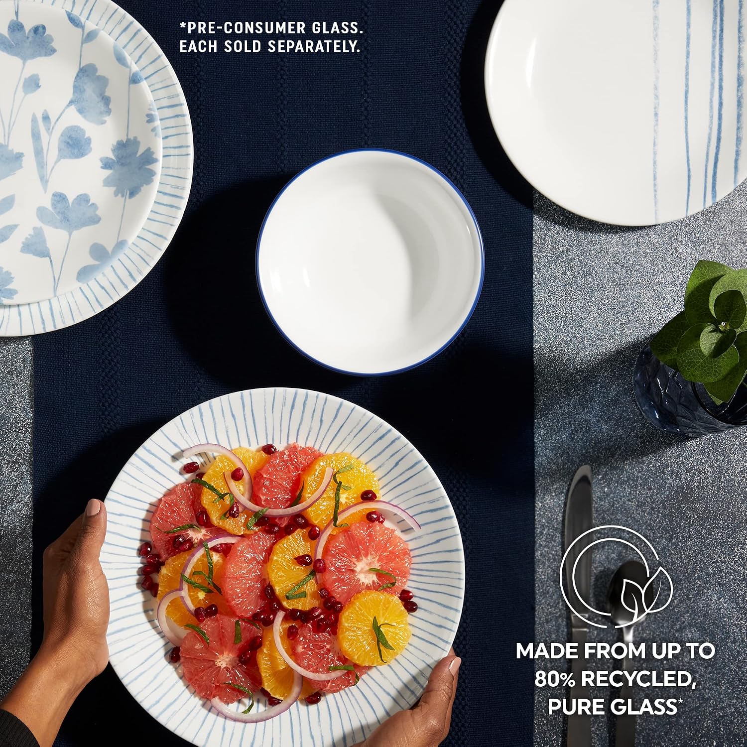 Corelle 6-Piece 18oz Round Bowls Vitrelle Triple Layer Glass  Perfect for Soup  Cereal and Snacks  Lightweight  Chip and Scratch Resistant  Microwave and Dishwasher Safe  Botanical Stripes